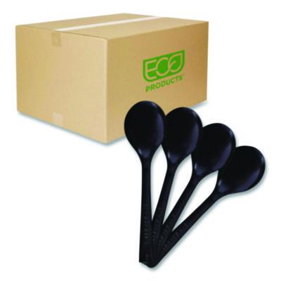 ECOEPS114 100% Recycled Content Cutlery, Soup Spoon, Plastic, Black, 50/Pack, 20 Packs/Carton