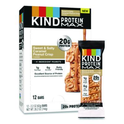 KNDPHW43475 Protein MAX Bar, Sweet and Salty Caramel Peanut Crisp, 2.2 oz Bar, 12/Box KIND LLC