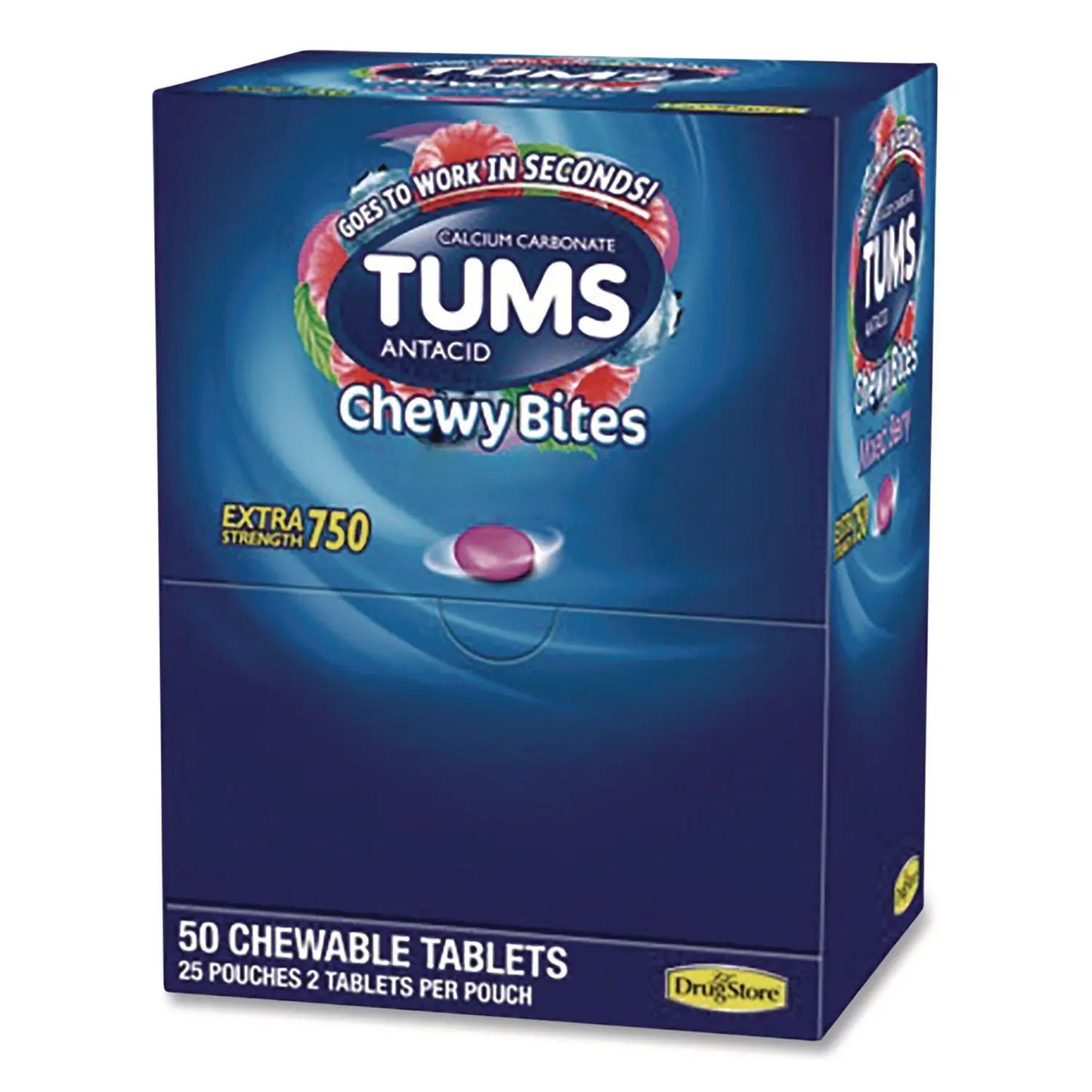 LIL81518 TUMS Antacid Chewy Bites, 2 Tablets/Pouch, 25 Pouches/Box Lil' Drugstore