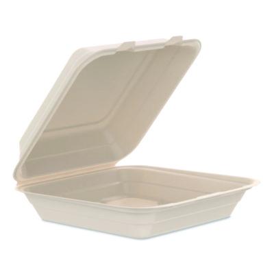 DCC90FBRHT1 Compostable Molded Fiber Hinged Trays, ProPlanet Seal, 9.14 x 9 x 2.98, Natural, 200/Carton
