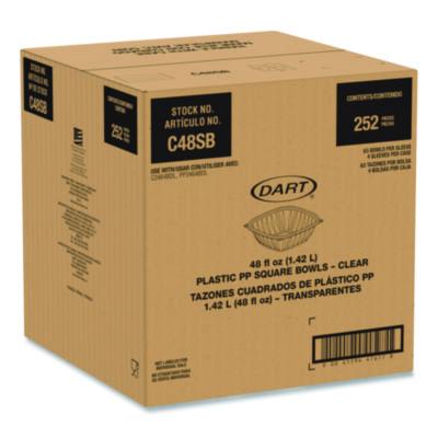 DCCC48SB Square Plastic Bowls, 48 oz, 5 x 5 x 2.55, Clear, Plastic, 63 Bowls/Sleeve, 4 Sleeves/Carton