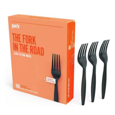 PRK24390990 Heavyweight Plastic Cutlery, Fork, Black, 100/pack
