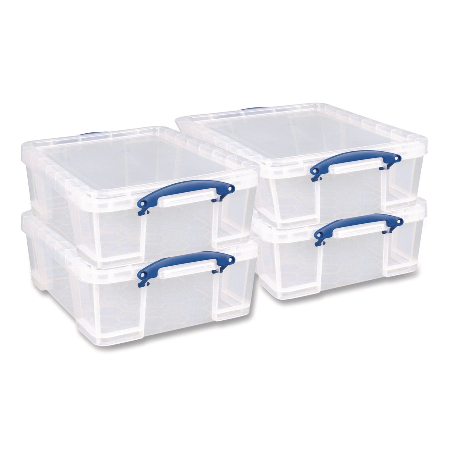 RUA17CPK4CB Snap-Lid Storage Bin, 4.49 Gal, 11" X 18" X 4", Clear/blue, 4/pack Really Useful Box
