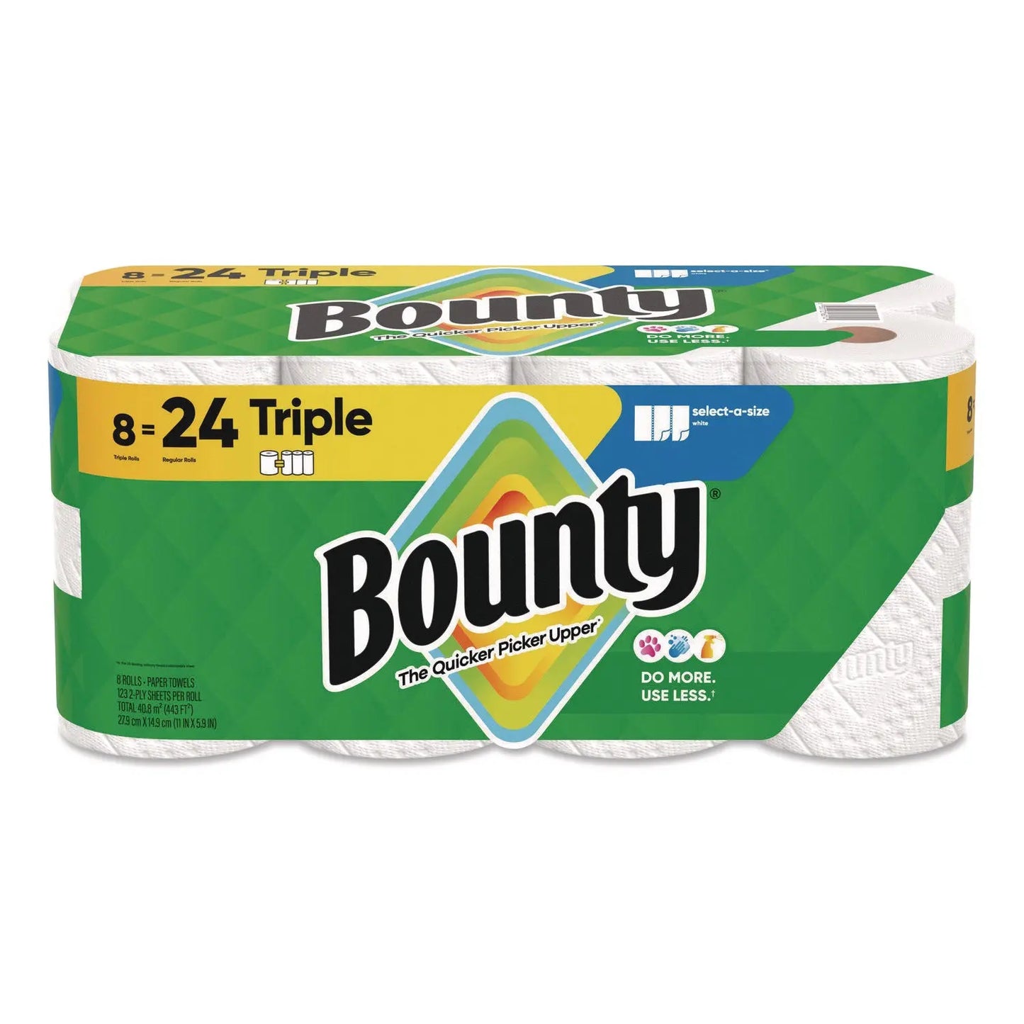 PGC16014 Select-a-Size Kitchen Roll Paper Towels, 2-Ply, White, 6 x 11, 123 Sheets/Roll, 8 Triple Rolls/Carton Bounty