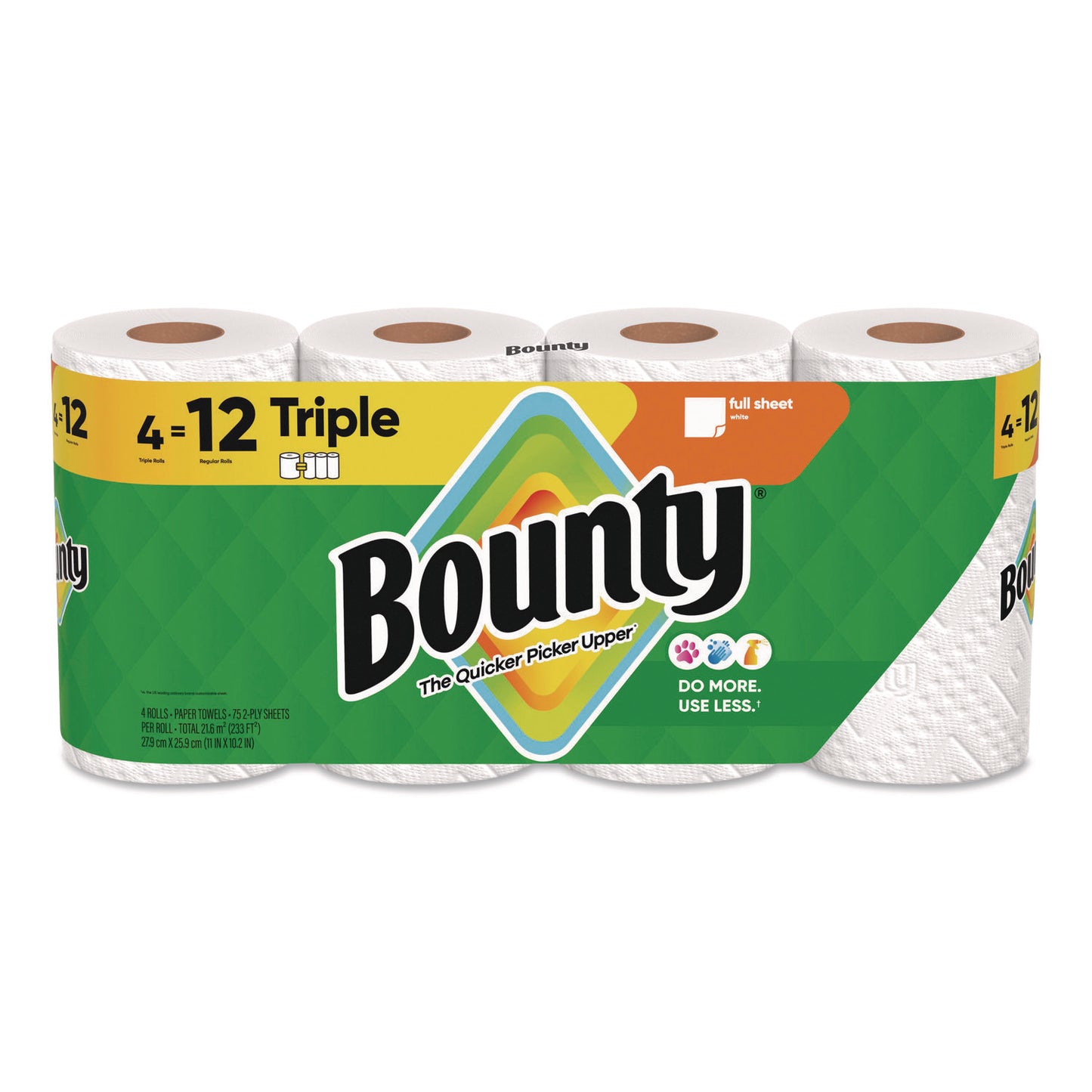 PGC16007 Kitchen Roll Paper Towels, 2-Ply, White, 10.5 x 11, 75 Sheets/Roll, 4 Triple Rolls/Pack, 6 Packs/Carton