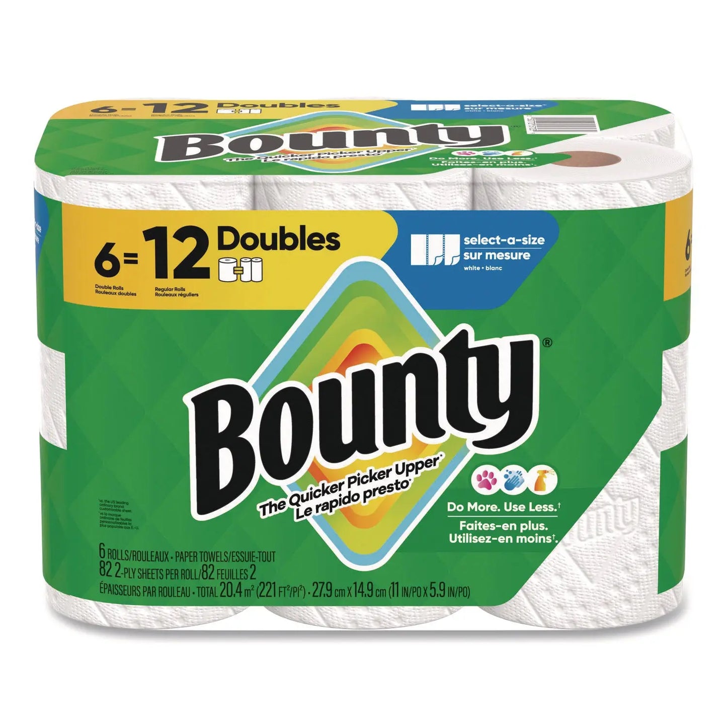 PGC15703 Select-a-Size Kitchen Roll Paper Towels, 2-Ply, 6 x 11, White, 82 Sheets/Double Roll, 6 Rolls/Carton Bounty