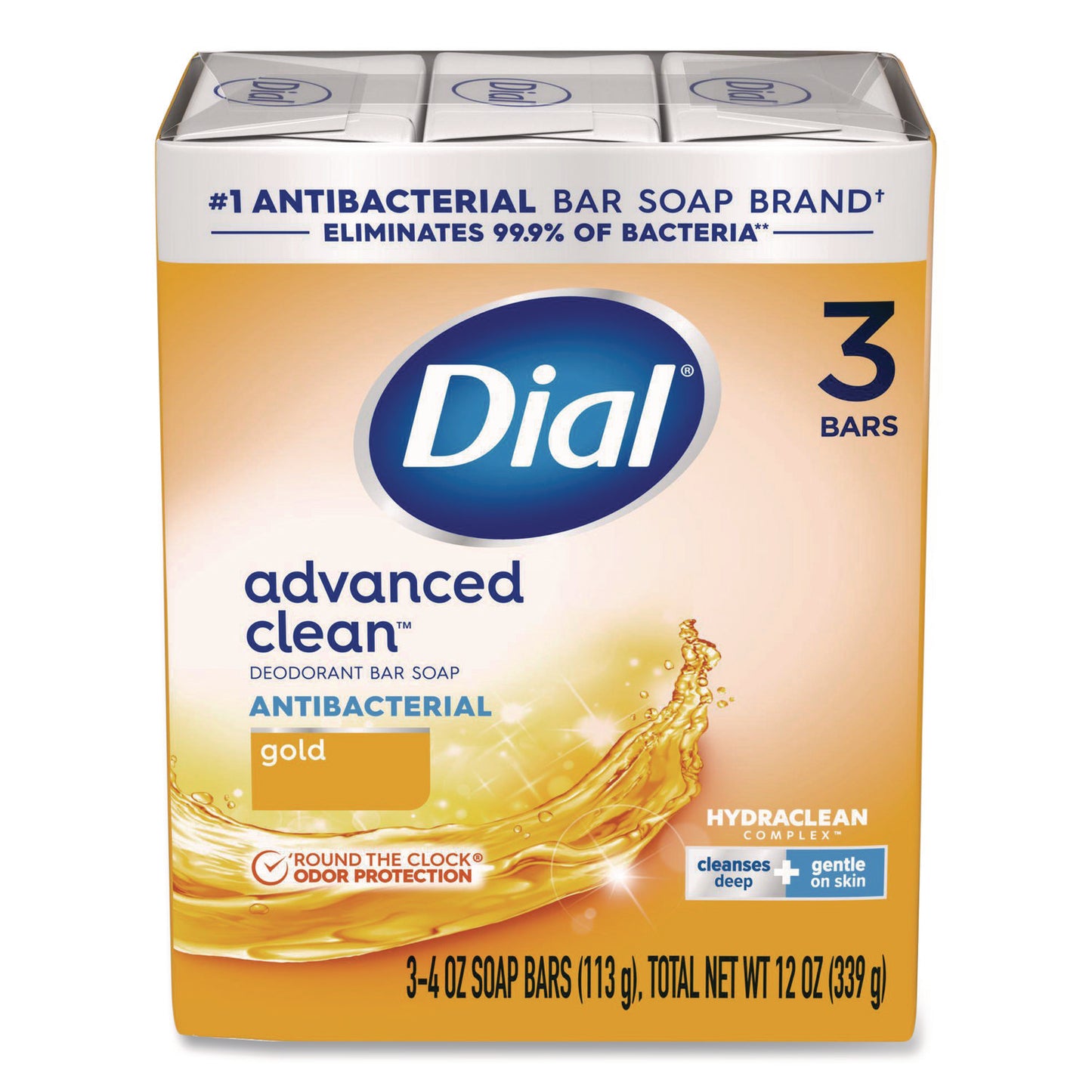 DIA11807 Advanced Clean Antibacterial Deodorant Bar Soap, Gold Scent, 4 oz, 3/Pack, 4 Packs/Carton
