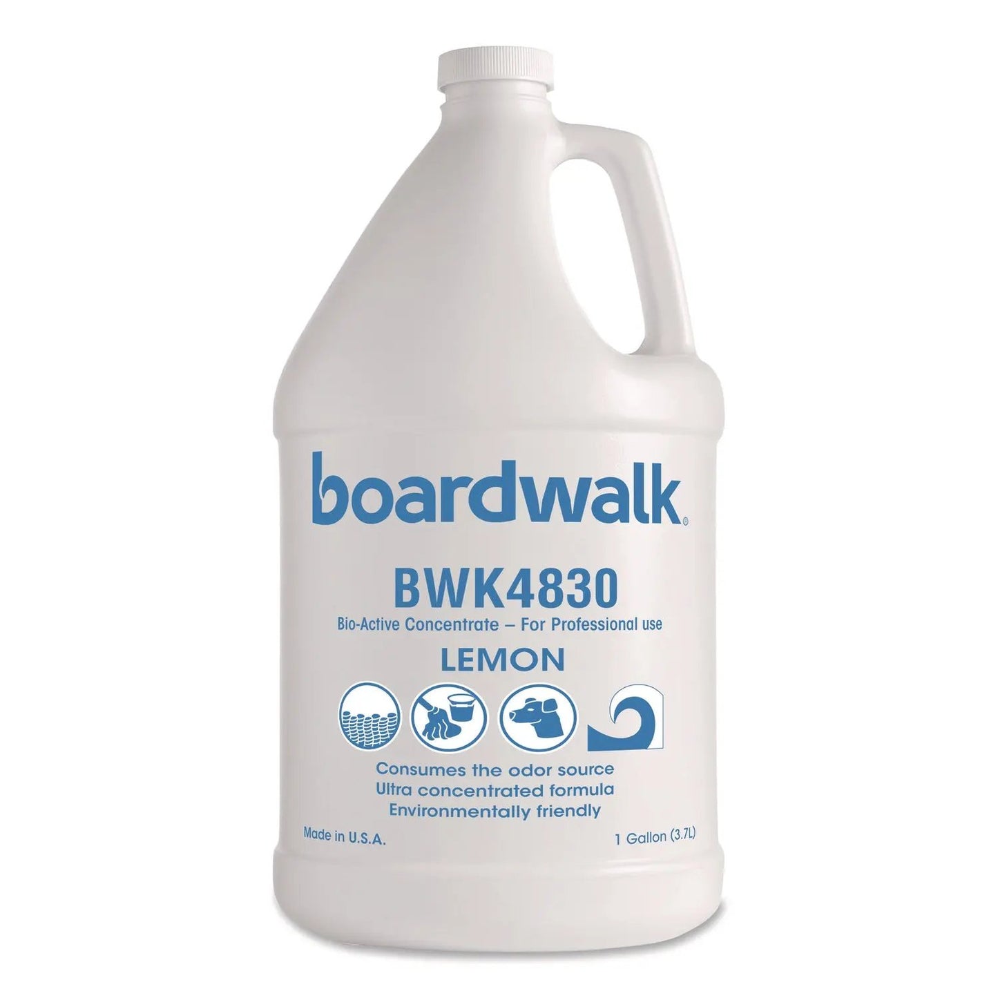 BWK4830 Odor Eliminator Enzyme Plus Concentrate, Lemon Scent, 1 gal Jug, 4/Carton Boardwalk