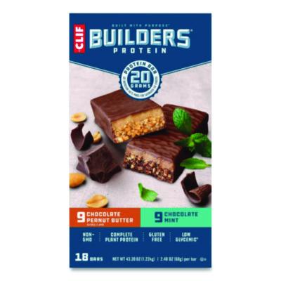 GRR22000543 Builders Protein Bar, Chocolate Mint/Chocolate Peanut Butter, 2.4 oz Bar, 18 Bars/Box