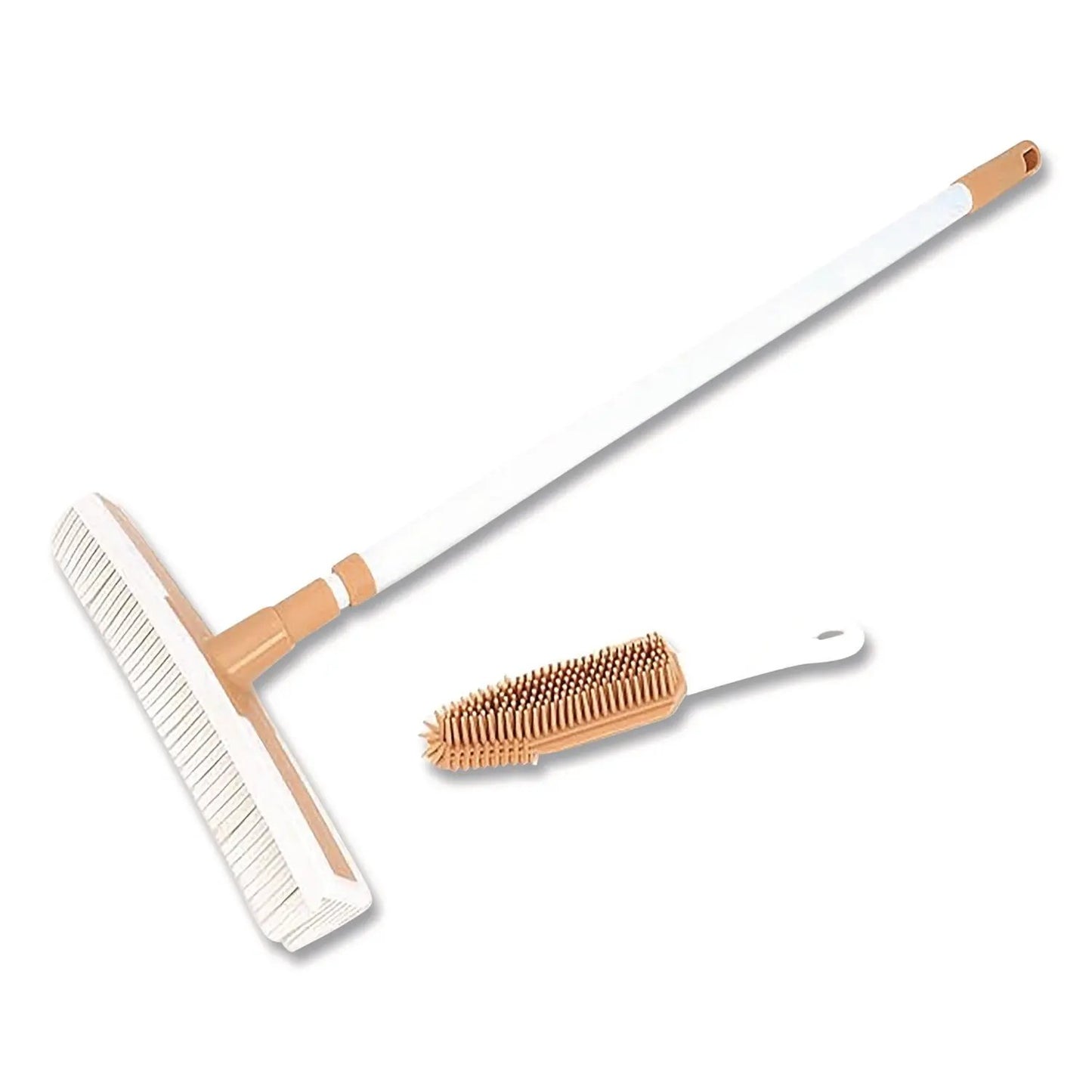 CH7TU68057 Rubber Broom and Handheld Brush, 11.75 x 50 Plastic Handle, White/Taupe TidyUps