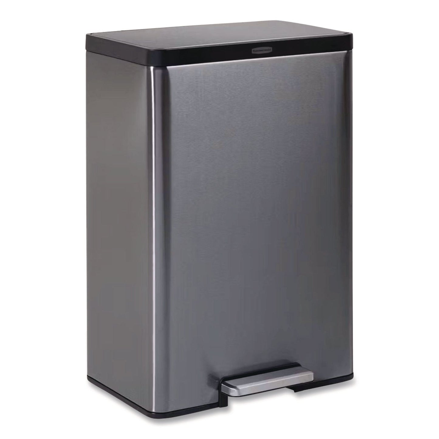 RUB2112520 Elite Step-On Trash Can, 12 gal, Metal, Charcoal Stainless Steel/Black RUBBERMAID COMMERCIAL PROD.