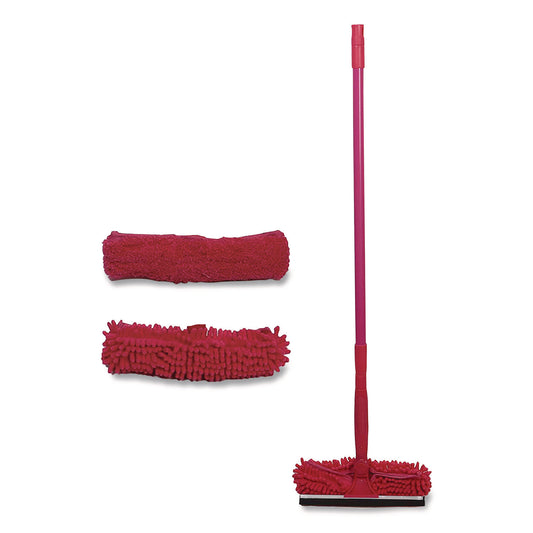 CH7TU68121 Window Cleaner Set, with Cleaning Heads, 11", 49" Plastic Handle, Raspberry
