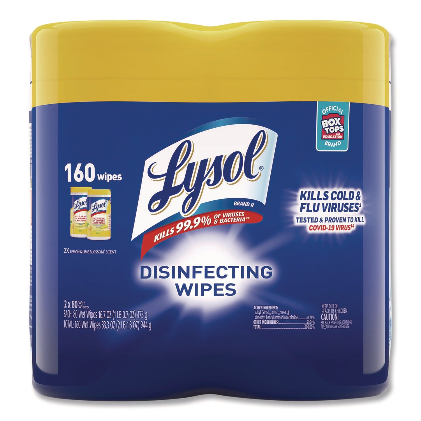 RAC80296PK Disinfecting Wipes, 1-Ply, 7 x 7.25, Lemon and Lime Blossom, White, 80 Wipes/Canister, 2 Canisters/Pack LYSOL Brand