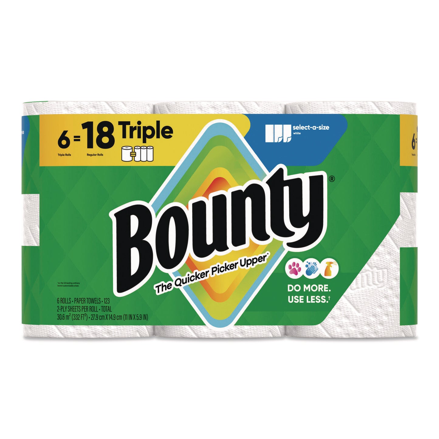 PGC16020 Select-a-Size Kitchen Roll Paper Towels, 2-Ply, 5.9 x 11, White, 123 Sheets/Triple Roll, 6 Rolls/Carton Bounty