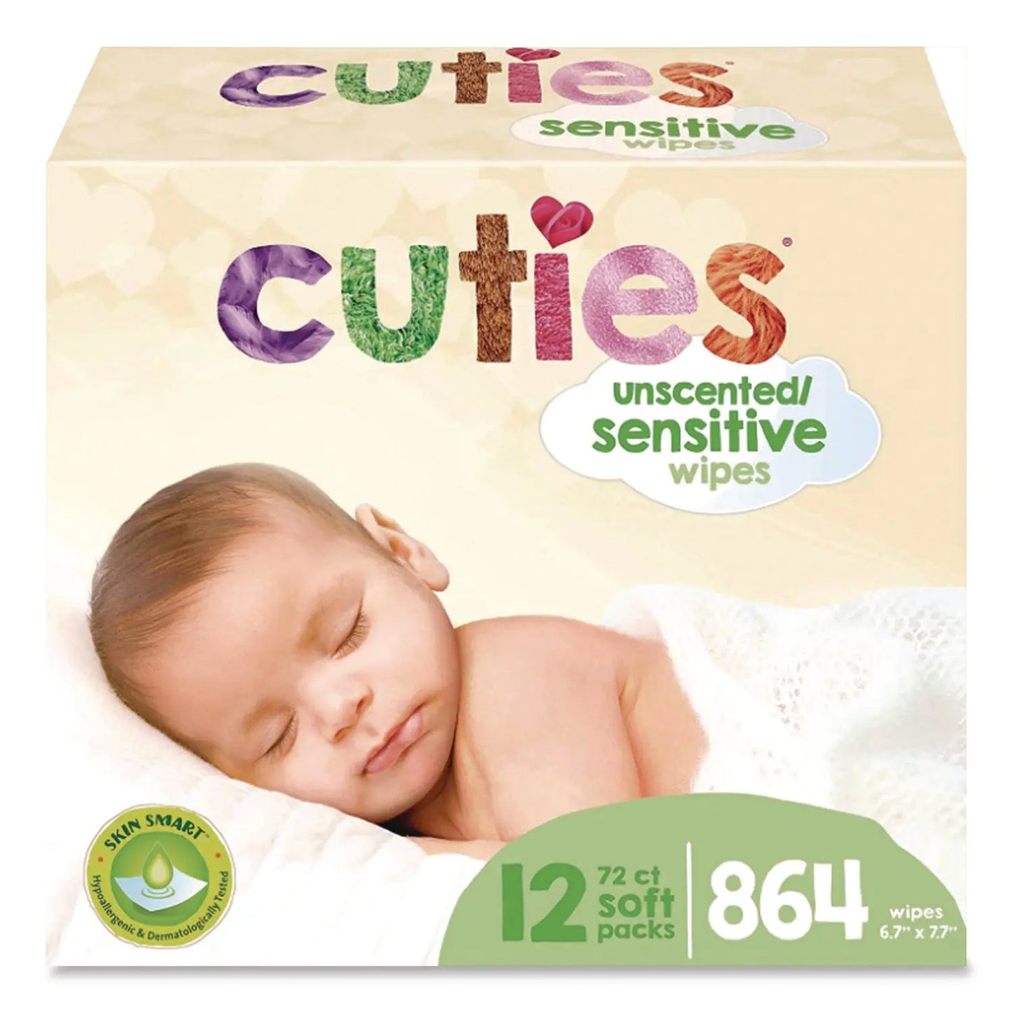 CTJCR16413 Premium Wipes, Unscented, White, 72 Wipes/Pack, 12 Packs/Carton Cuties