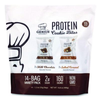 GRR22002521 Protein Cookie Bites Variety Pack, Salted Caramel and Milk Chocolate, 1.2 oz Bag, 14/Box