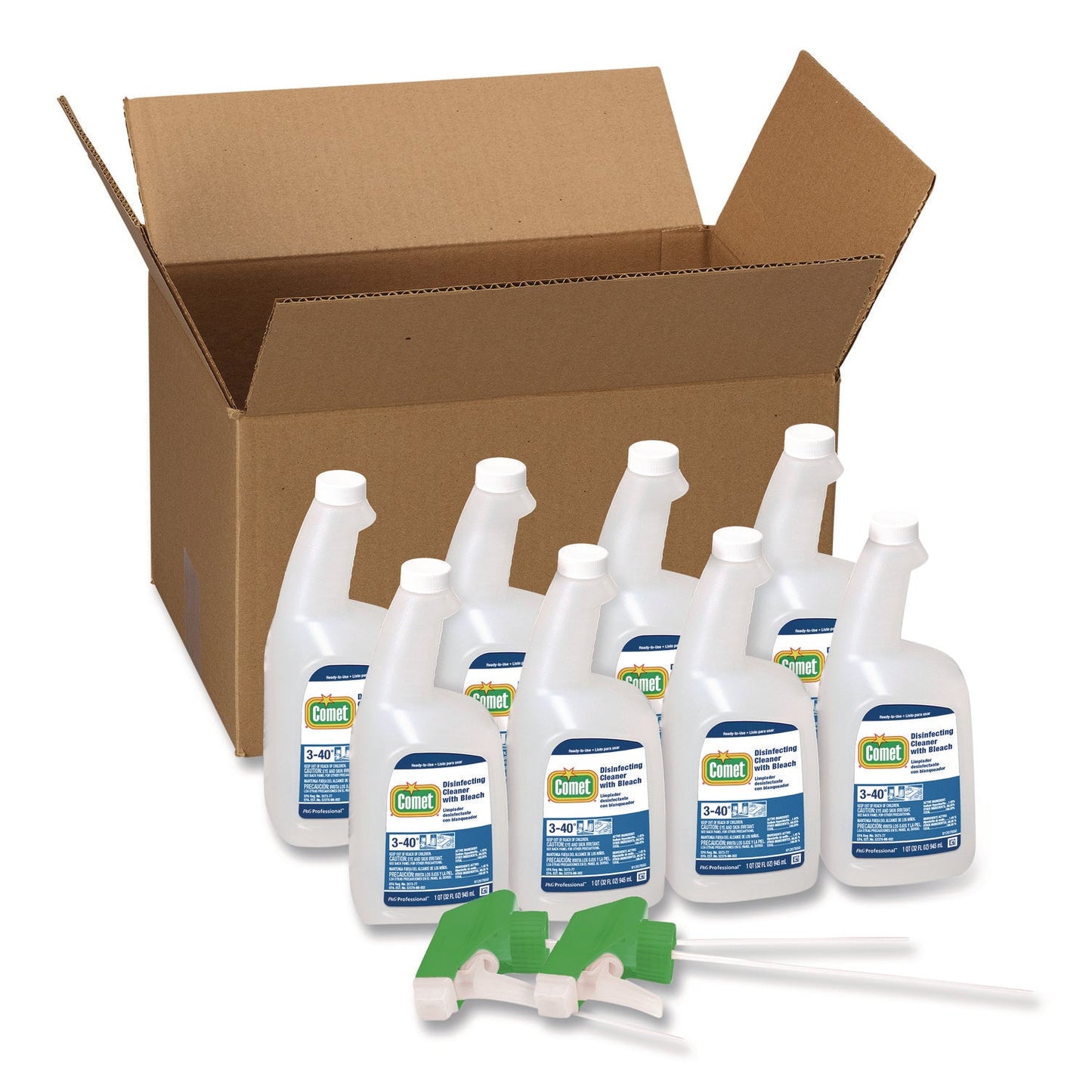 PGC30314CT Disinfecting Cleaner with Bleach, Fresh Scent, 32 oz Bottles, 8 Bottles and 2 Trigger Sprayers/Carton Comet