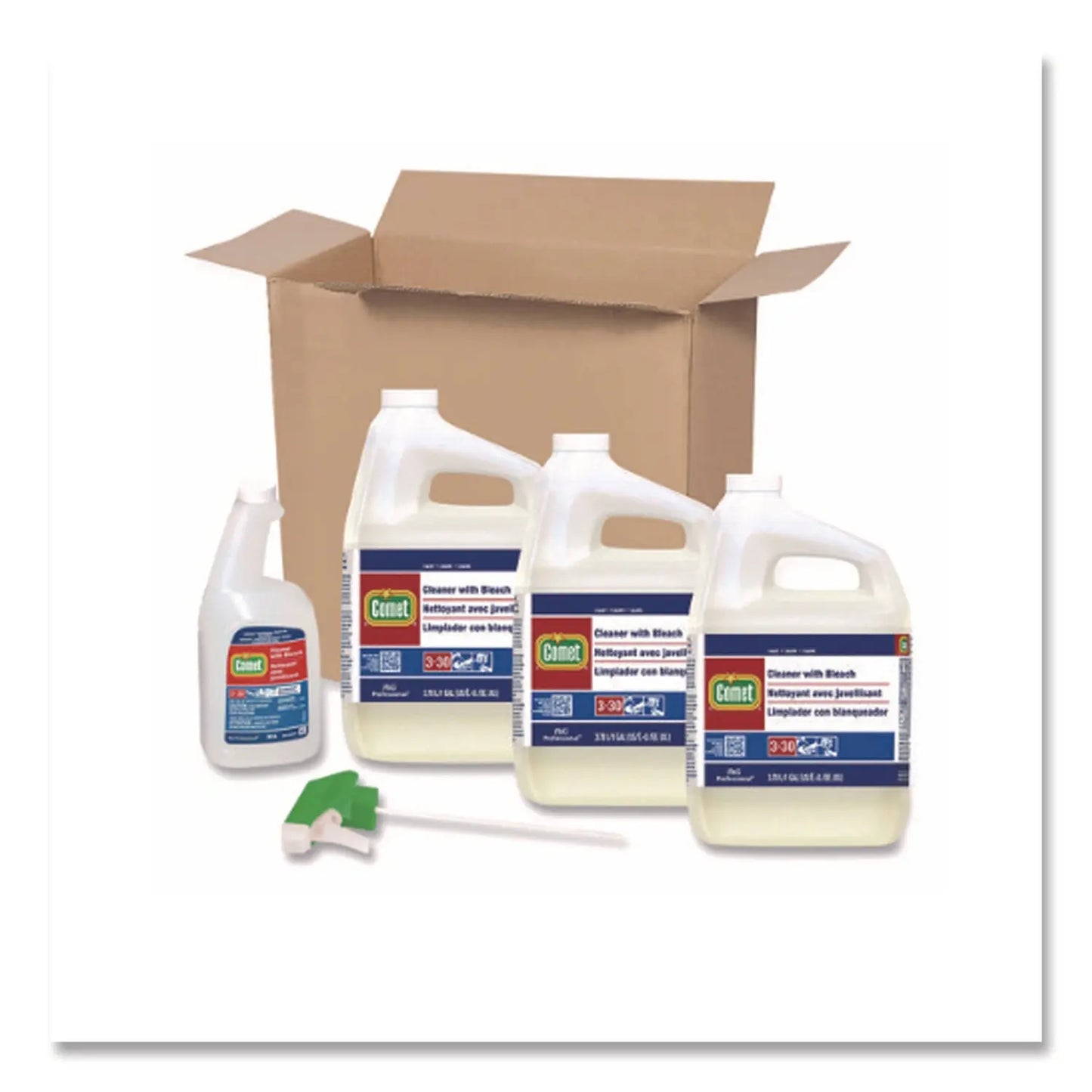 PGC02291CT Cleaner with Bleach, Liquid, (3) 1 gal Bottle, (1) Empty Bottle, (1) Trigger Sprayer/Carton Comet