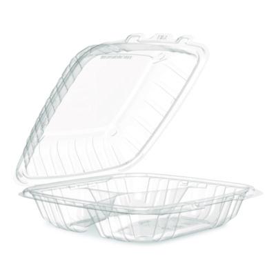 DCC90PPHT3 Microwaveable Hinged Containers, ProPlanet, 3 Compartments, 9 x 8.75 x 3, Clear, Plastic,150/Carton