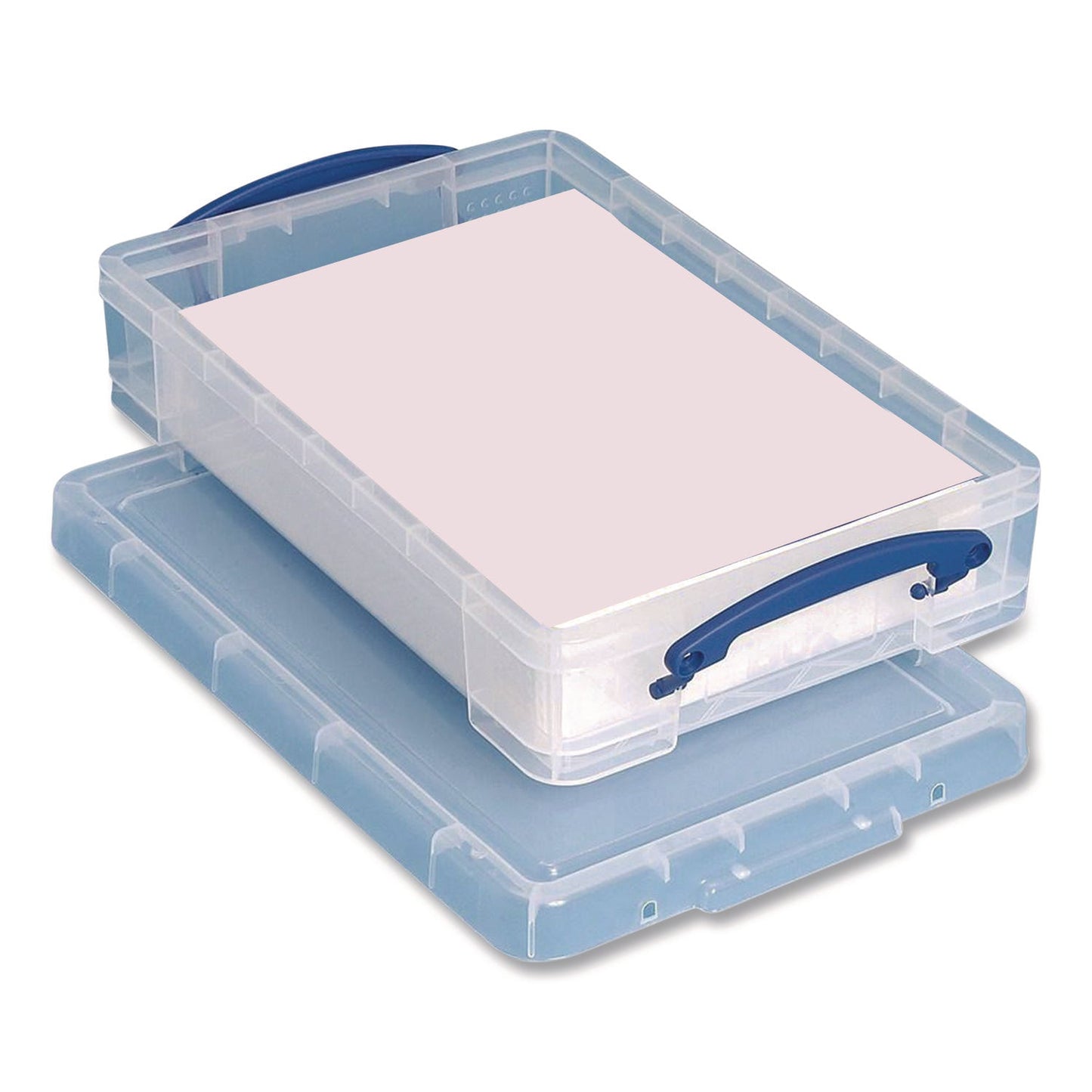 RUA4LITRECLEAR Snap-Lid Storage Bin, 1.05 Gal, 10.25" X 14.5" X 3.37", Clear/blue Really Useful Box