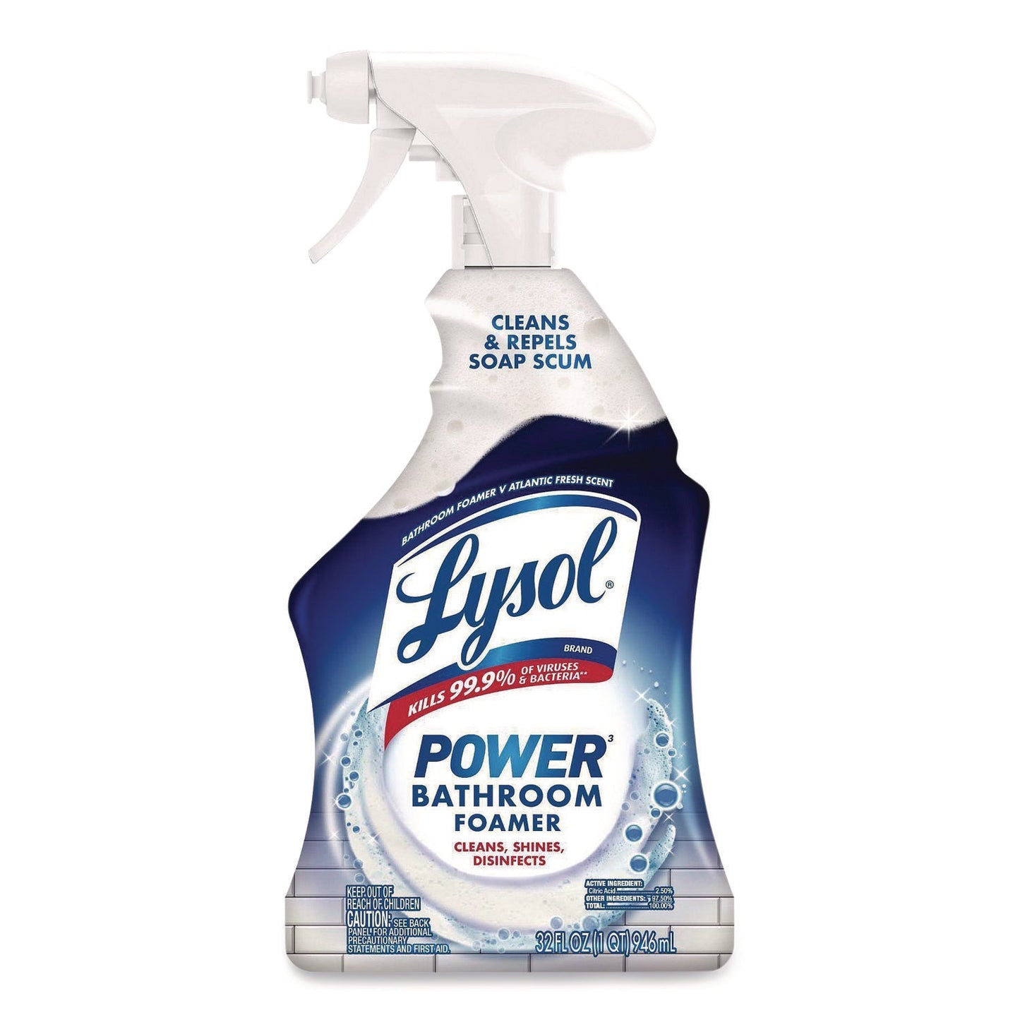RAC02699 Disinfectant Power Bathroom Foamer, Liquid, Atlantic Fresh, 32 oz Spray Bottle LYSOL Brand