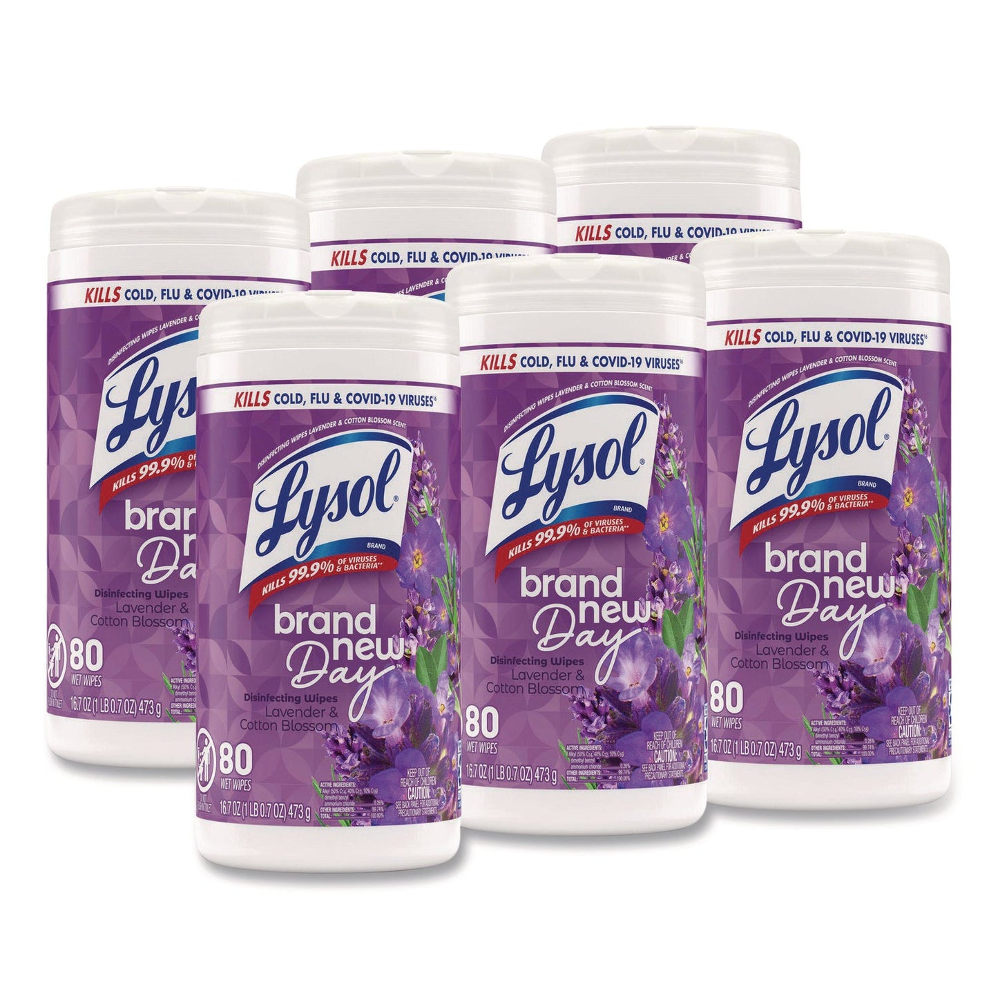 RAC56264CT Disinfecting Wipes, 1-Ply, 7 x 7.25, Lavender and Cotton Blossom, White, 80 Wipes/Canister, 6 Canisters/Carton LYSOL Brand