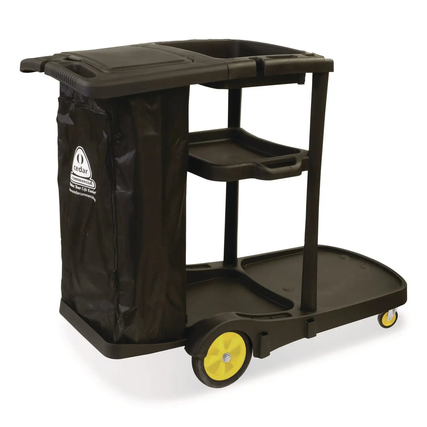 NCP96980 Premier Janitor Cart, 2 Shelves, Plastic, 18.25 x 44.5 x 38, Black Nexstep Commercial Products