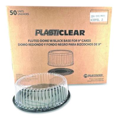 PST18244 Bakery Containers, 9" Cake Container, 11.2" Diameter x 3.5" h, Black/Clear, 50/Carton PLASTIFAR SA