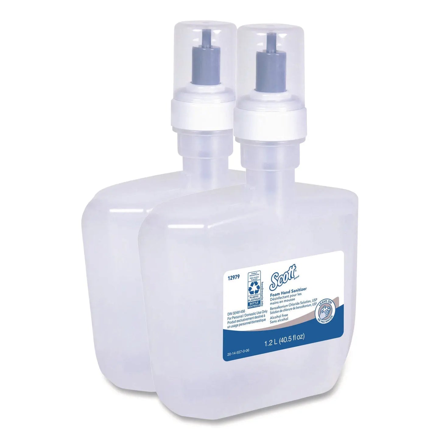 KCC12979 Essential Alcohol-Free Foam Hand Sanitizer, 1,200 mL Cassette, Unscented, 2/Carton Scott