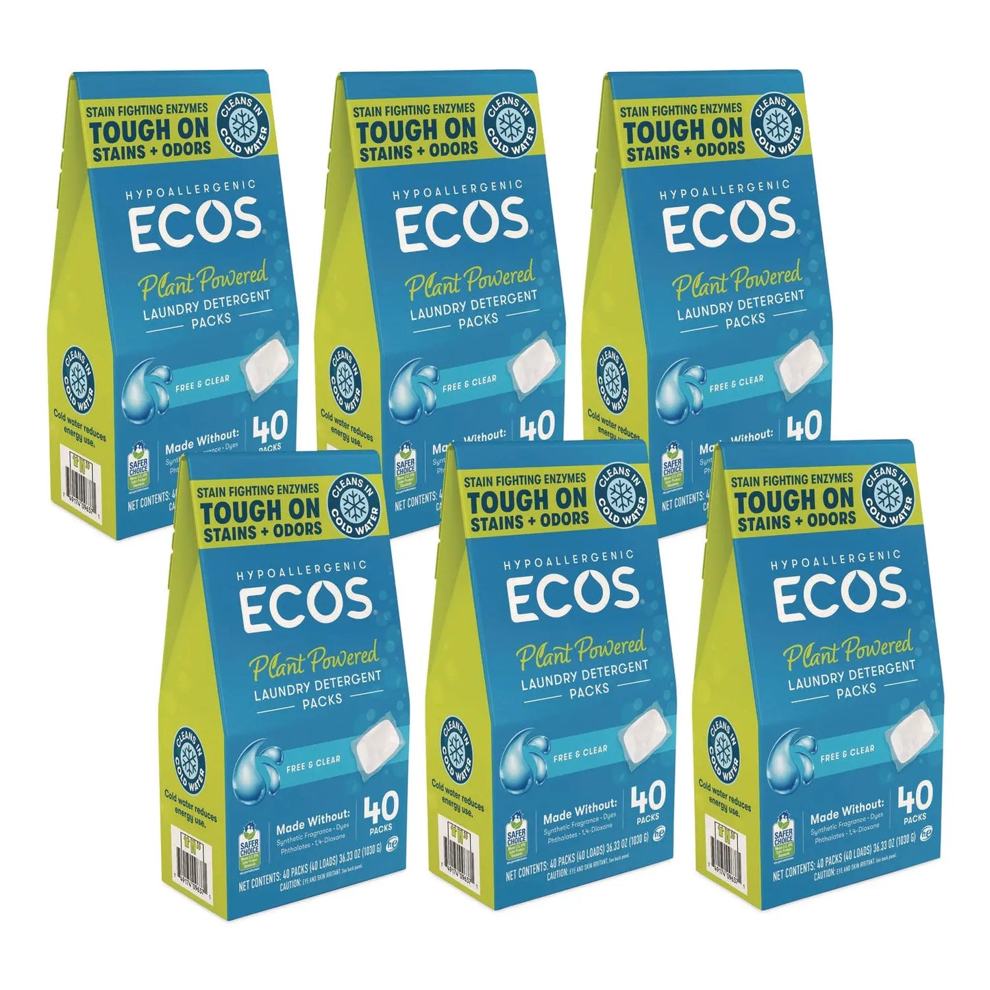EOP963706CT Laundry Detergent Packs, Free and Clear, 40 Pods/Pack, 6 Packs/Carton ECOS