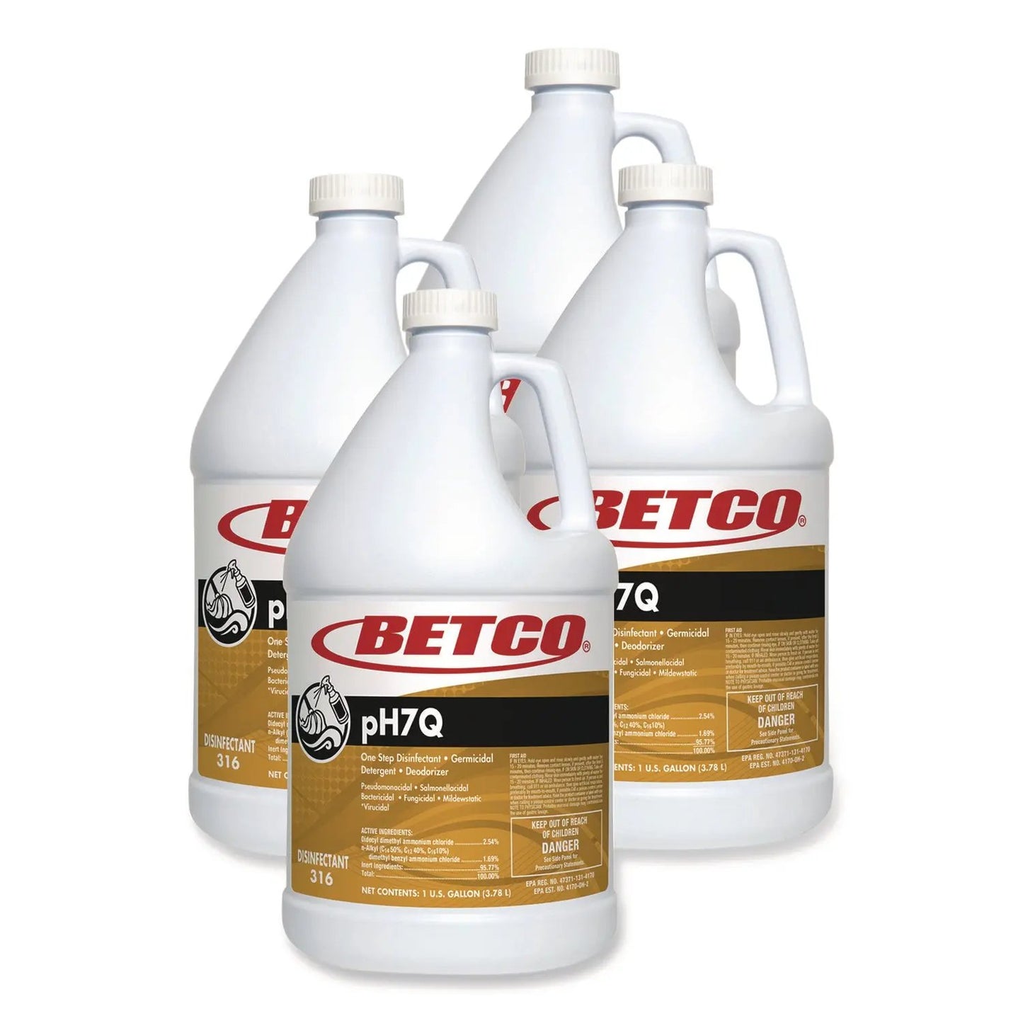 BET3160400 pH7Q Neutral Disinfectant, Lemon Scent, 1 gal Bottle, 4/Carton Betco
