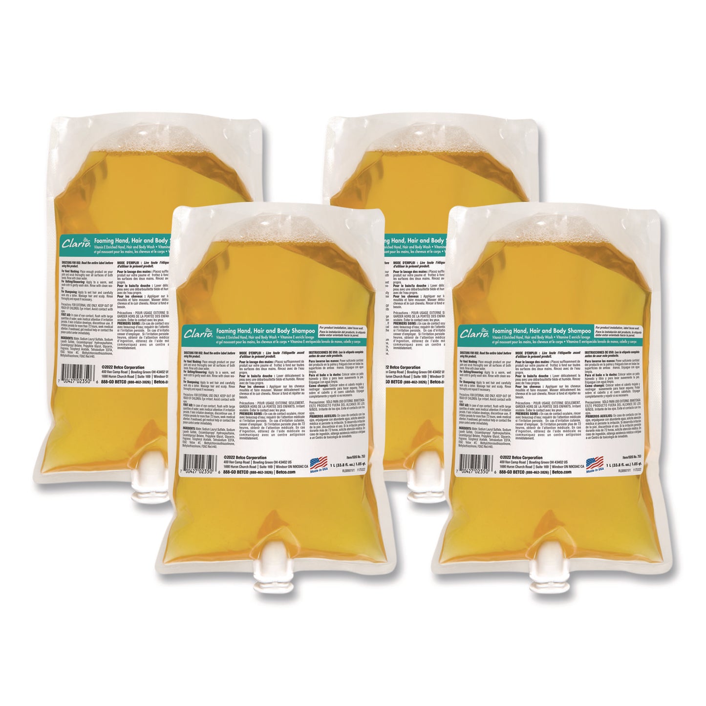 BET7532900 Foaming Hand, Hair and Body Shampoo, Fresh Scent, 1,000 mL, 6/Carton