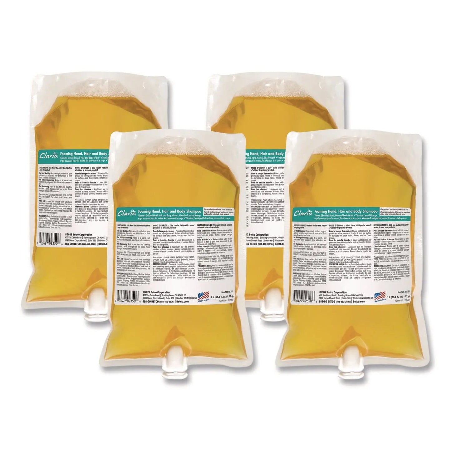 BET7532900 Foaming Hand, Hair and Body Shampoo, Fresh Scent, 1,000 mL, 6/Carton Betco