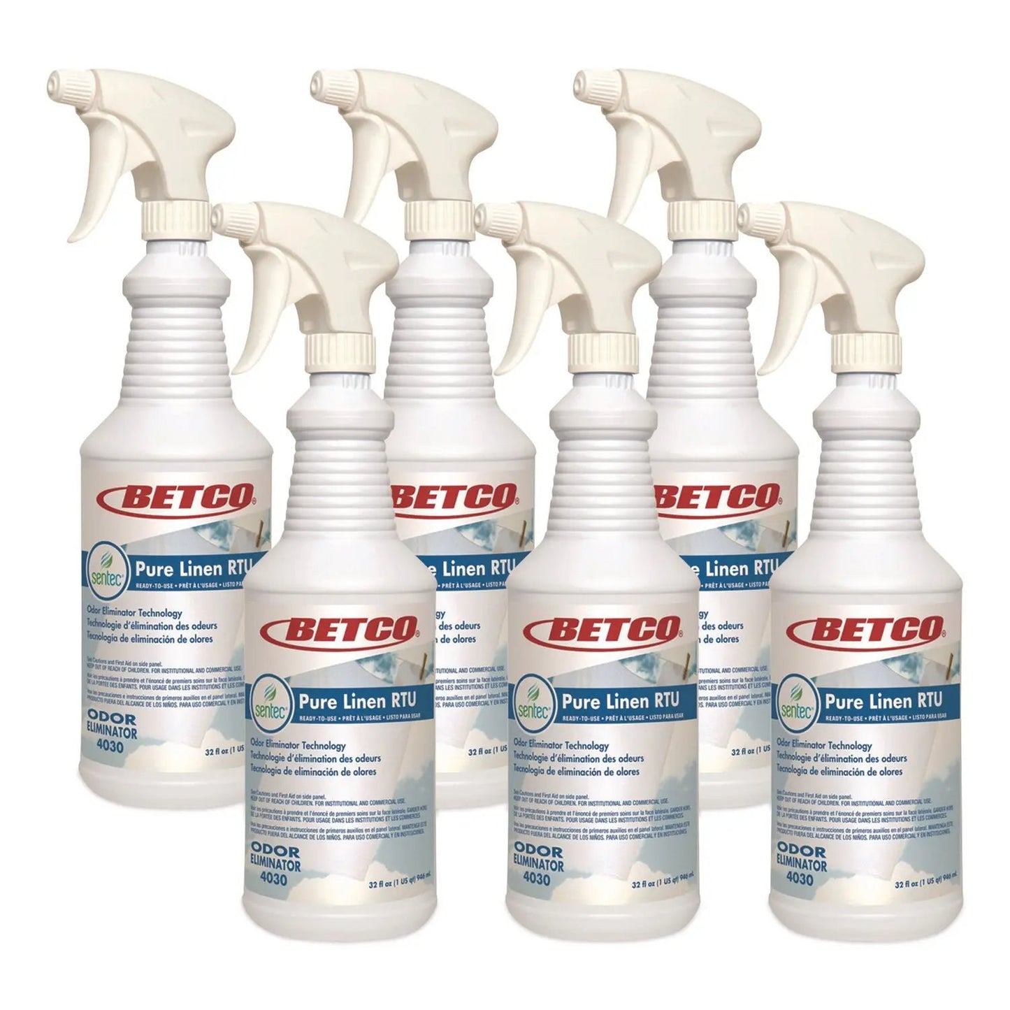 BET40307000 Pure Linen RTU Odor Eliminator, Pure Linen, 32 oz Spray Bottle, 6/Carton Betco