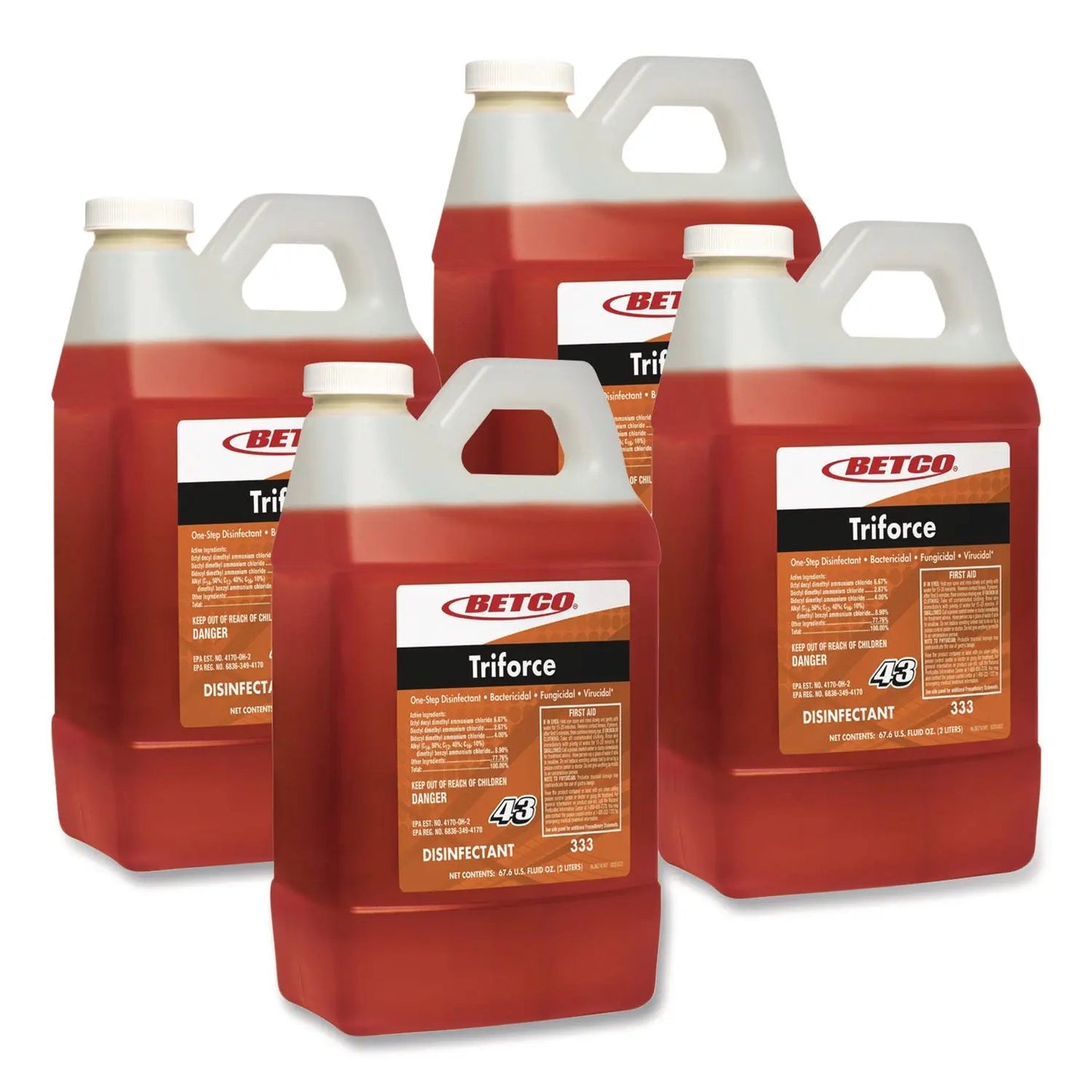 BET3334700 Triforce FastDraw Disinfectant, Fresh Scent, 2 L Bottle, 4/Carton Betco