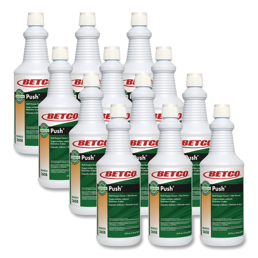 BET26081200 PUSH All Purpose Cleaner and Odor Eliminator, Mango Scent, 32 oz Bottle, 12/Carton