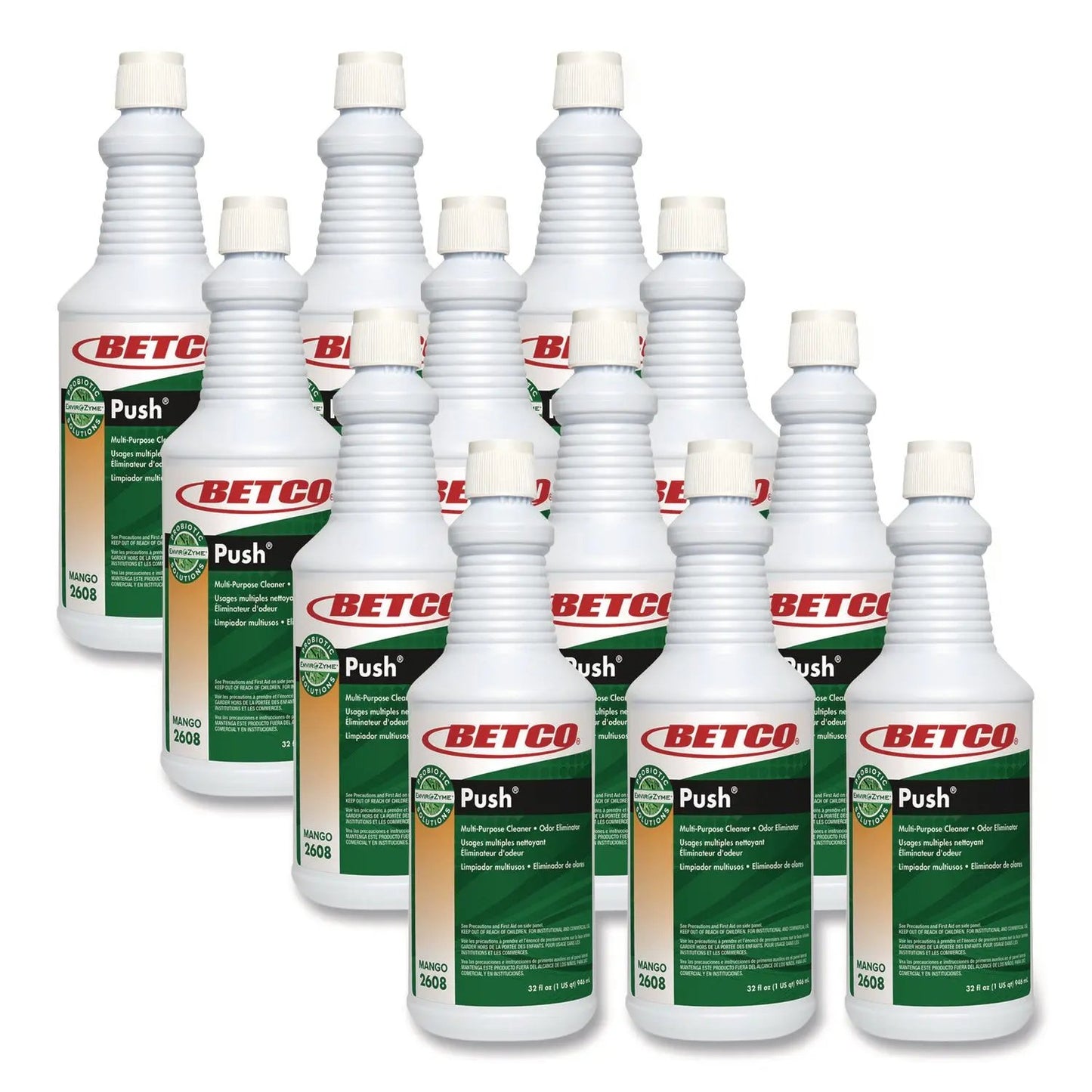 BET26081200 PUSH All Purpose Cleaner and Odor Eliminator, Mango Scent, 32 oz Bottle, 12/Carton Betco