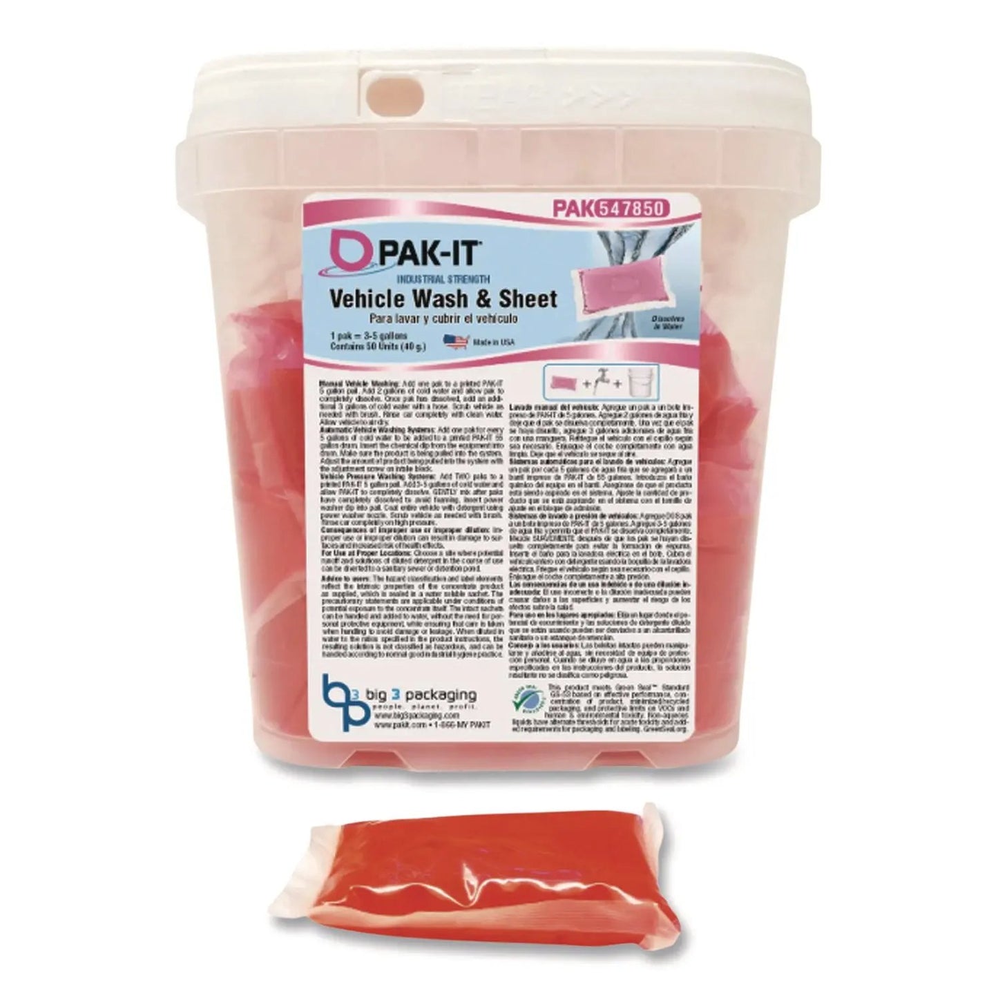 BIG547820003200 Vehicle Wash and Sheet, Uncented, 50 Packets PAK-IT