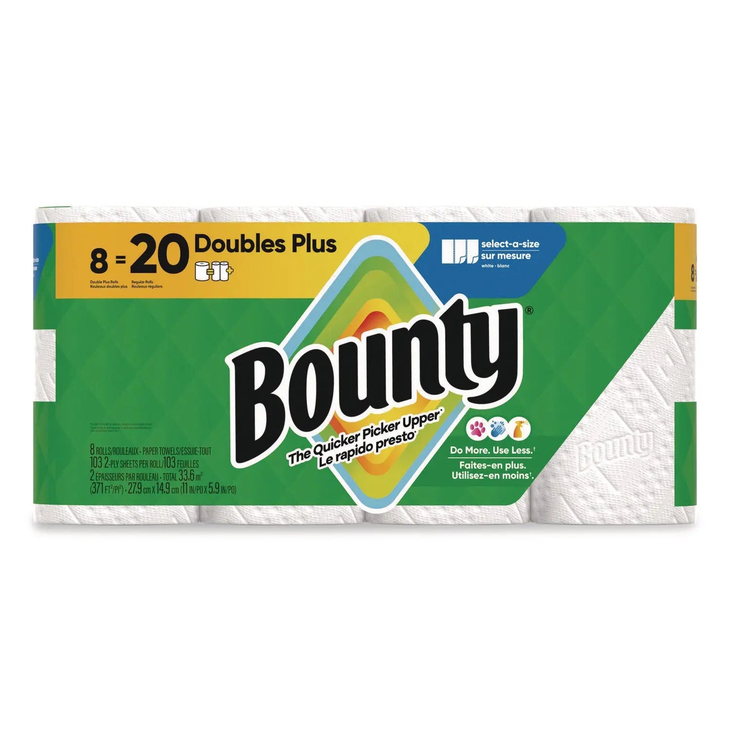 PGC19274 Select-a-Size Kitchen Roll Paper Towels, 2-Ply, 5.9 x 11, White, 103 Sheets/Double Plus Roll, 8 Rolls/Pack Bounty
