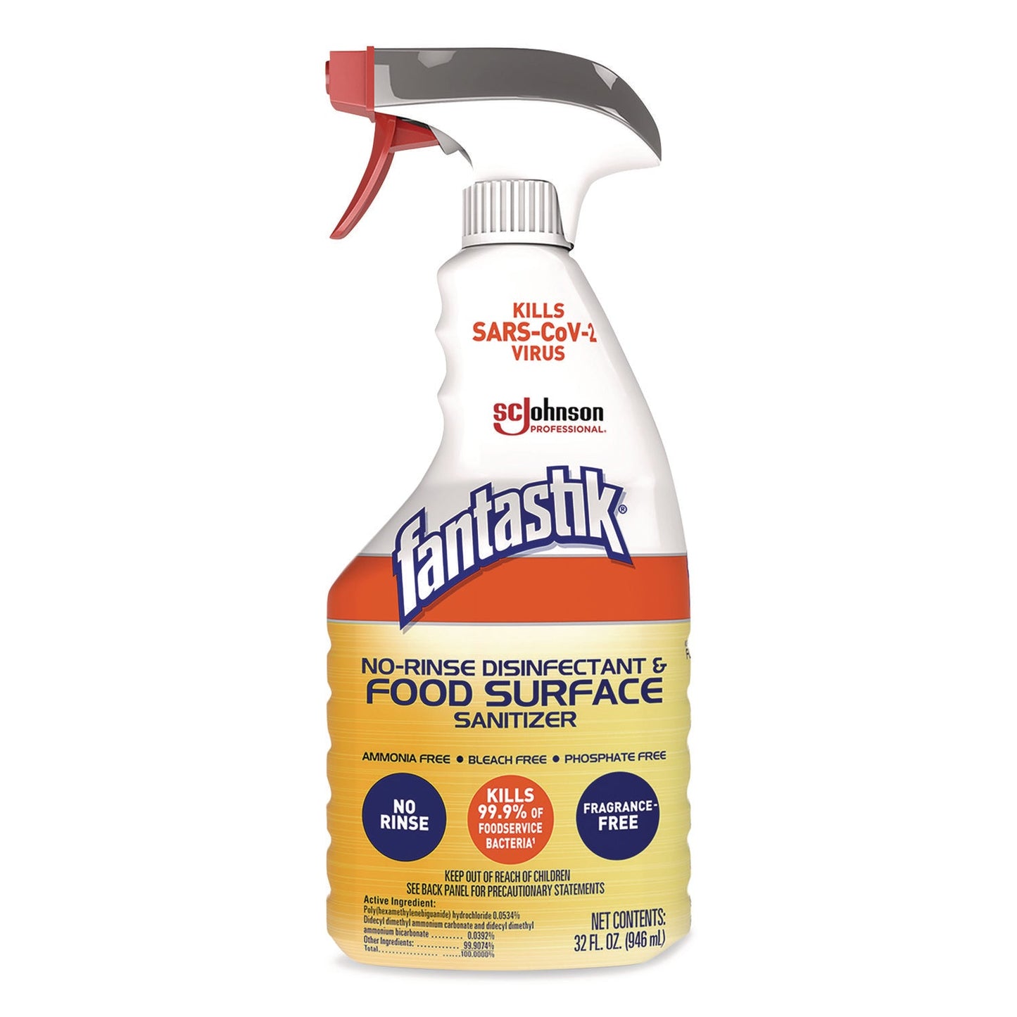 SJN354125 No Rinse Disinfectant and Food Surface Sanitizer, Unscented, 32 oz Trigger Spray Bottle Fantastik