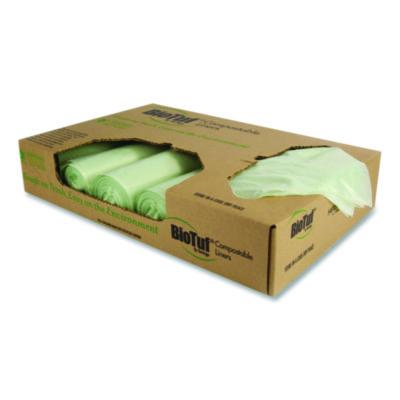 HERY6039EER01 Biotuf Compostable Can Liners, 30 gal, 0.88 mil, 30" x 39", Green, 25 Bags/Roll, 6 Rolls/Carton HERITAGE