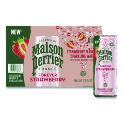 PRR91122 Maison Perrier Sparkling Water, 11.15 oz Can, Strawberry, 8 Cans/Box NESTLE