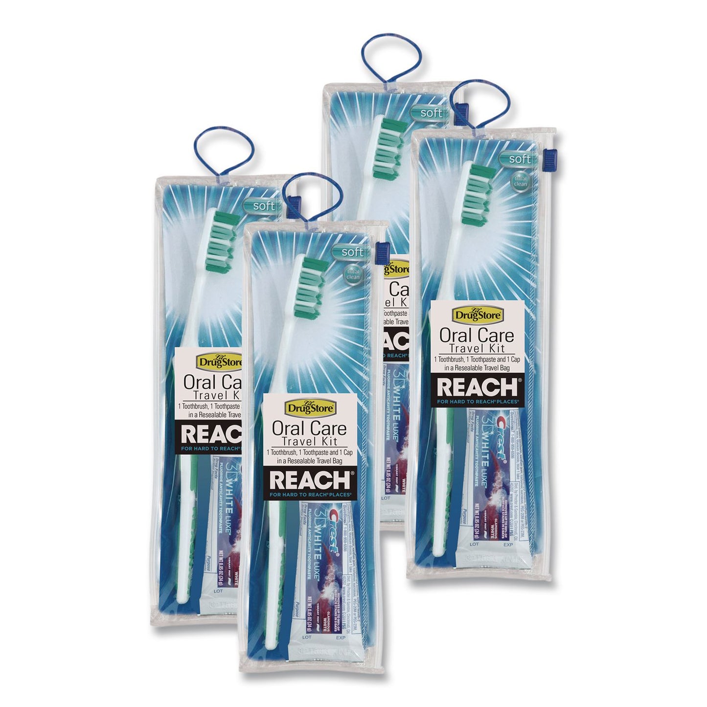 LIL70187 Oral Care Kit. Toothbrush/Toothpaste in Resealable Pouch, Assorted Colors, 4/Box