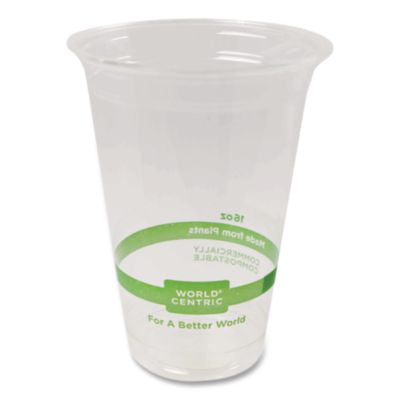 WORCPCS16 PLA Clear Cold Cups, 16 oz, Plastic, Clear, 1,000/Carton WORLD CENTRIC