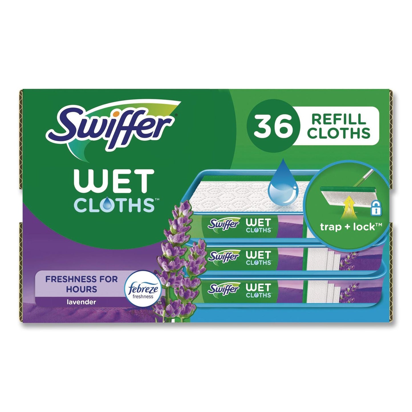PGC55311 Wet Refill Cloths, 10 x 8, Lavender Vanilla and Comfort, White, 36/Carton Swiffer