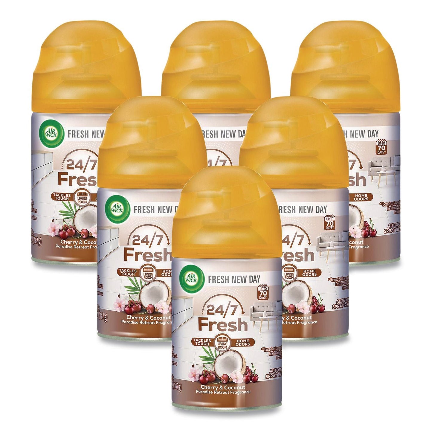 RAC91099 Freshmatic Life Scents Ultra Refill, Cherry and Coconut Paradise Retreat, 5.89 oz Aerosol Spray, 6/Carton Air Wick
