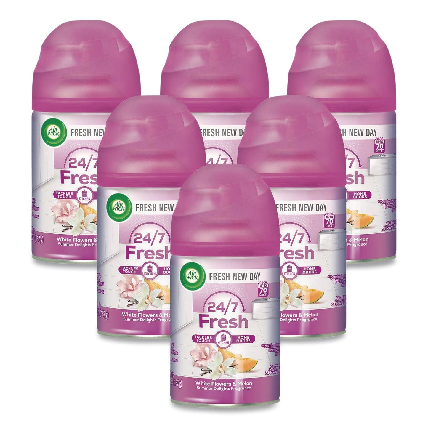 RAC91101 Freshmatic Life Scents Ultra Refill, White Flowers and Melon Summer Delights, 5.89 oz Aerosol Spray, 6/Carton Air Wick