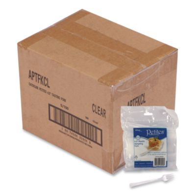 WNAAPTFKCL Petites Mini Utensils, Medium Duty, Petite Tasting Fork, Plastic, Clear, 500/Carton
