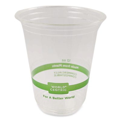 WORCPCS12 PLA Clear Cold Cups, 12 oz, Plastic, Clear, 1,000/Carton WORLD CENTRIC