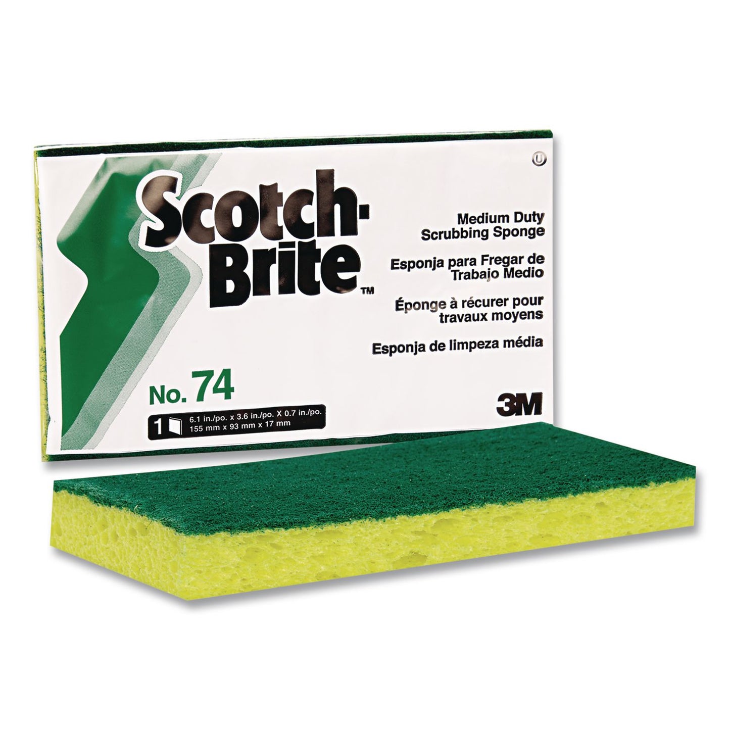 MMM74EA Medium-Duty Scrubbing Sponge 74, 3.6 x 6.1, 0.7" Thick, Yellow/Green